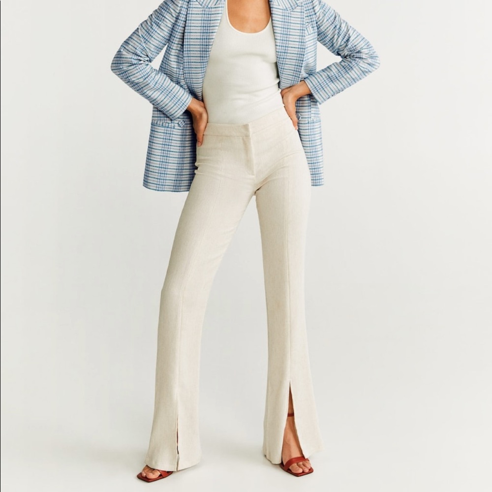 Mango Cream High-Waist Straight Pants